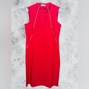 Calvin Klein Vibrant Red Mini Dress with Gold Zipper Details